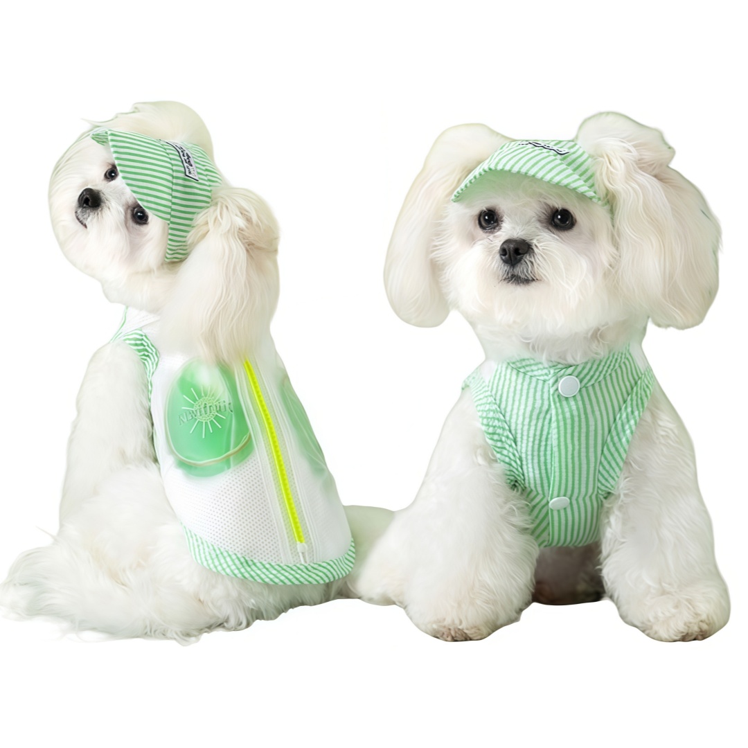 Pet Striped Summer Medical Uniform Recovery Suit with Matching Cap